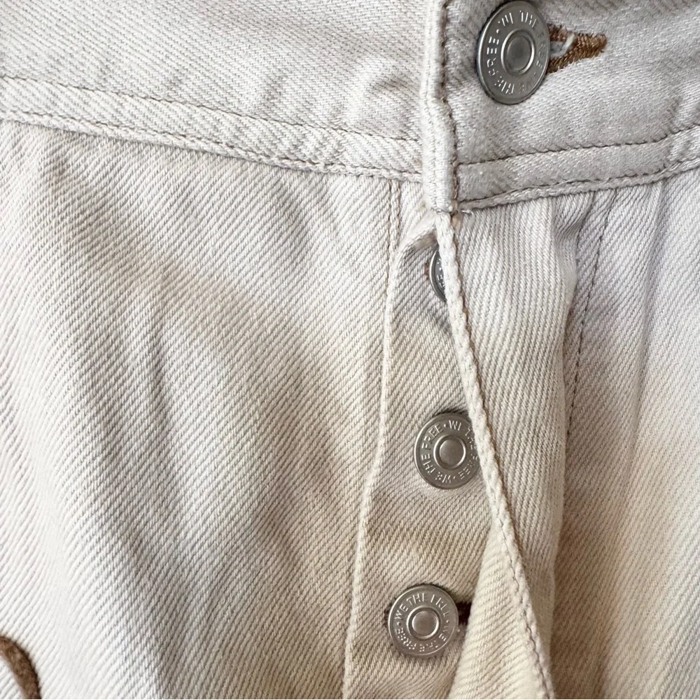 Free People Cruisin Soutache Long Jean Shorts Cream 32